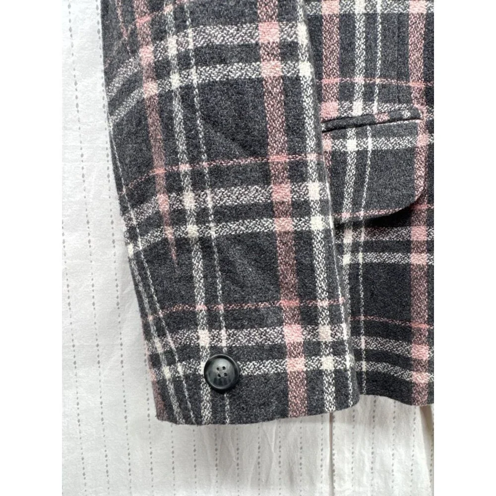 Vintage Leslie Fay Womens Blazer Sz 12 Gray/Pink Plaid Classic Wool Blend Boxy - Picture 4 of 12